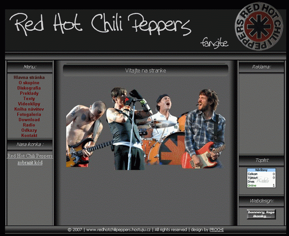 Jednoduchá webová stránka v roku 2007